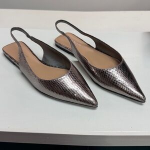 Slingback Pewter Snakeskin Flats